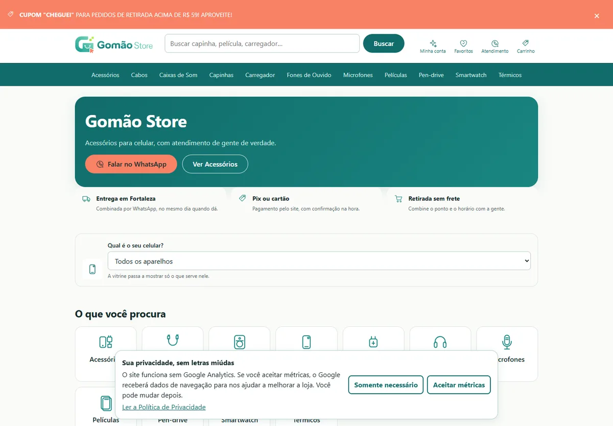 Tela do projeto Gomão Store